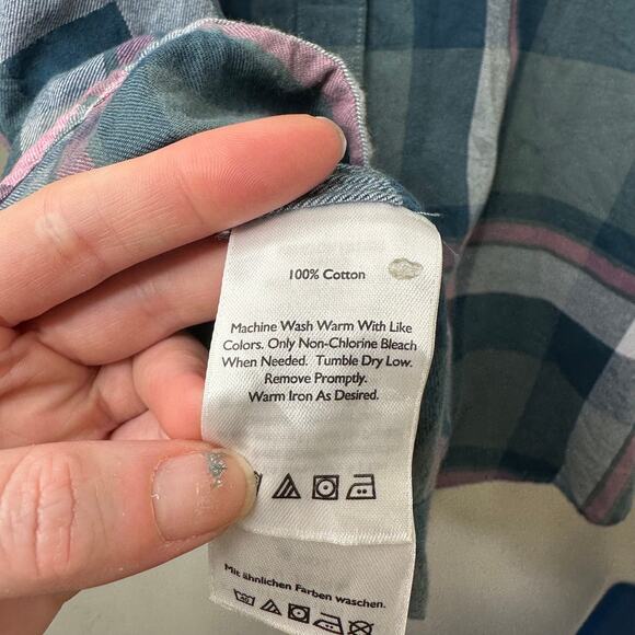 Tall 2XL Eddie Bauer Plaid Flannel Button Up Shirt Green Pink Cotton Boyfriend - Picture 5 of 6